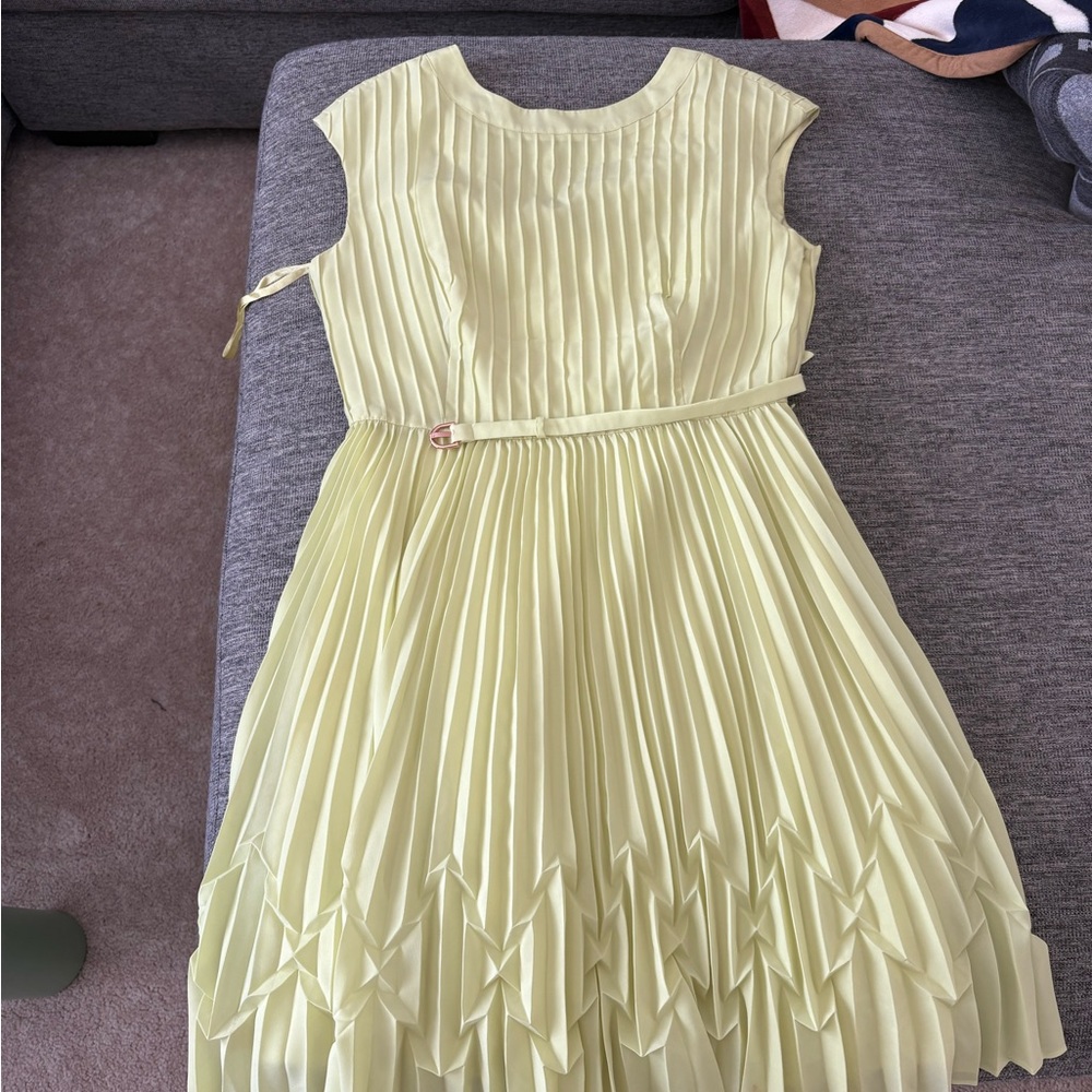 Ted Baker Light Yellow Pleated  Dress